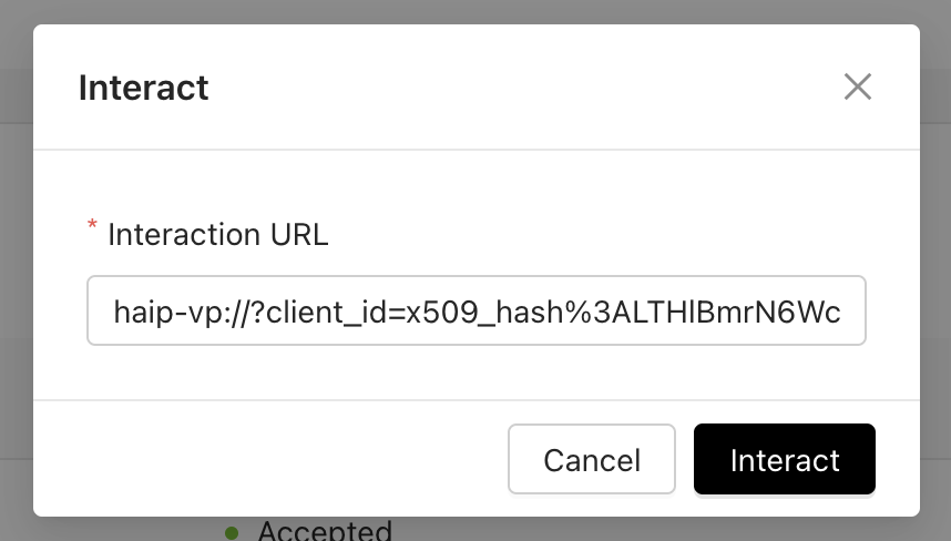 Interact box with proof request content